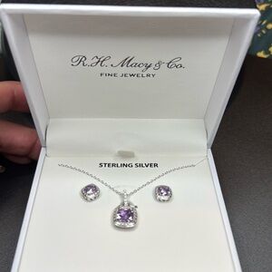 R.H. Macy & Co Sterling Silver Amethyst Necklace and Earring Set